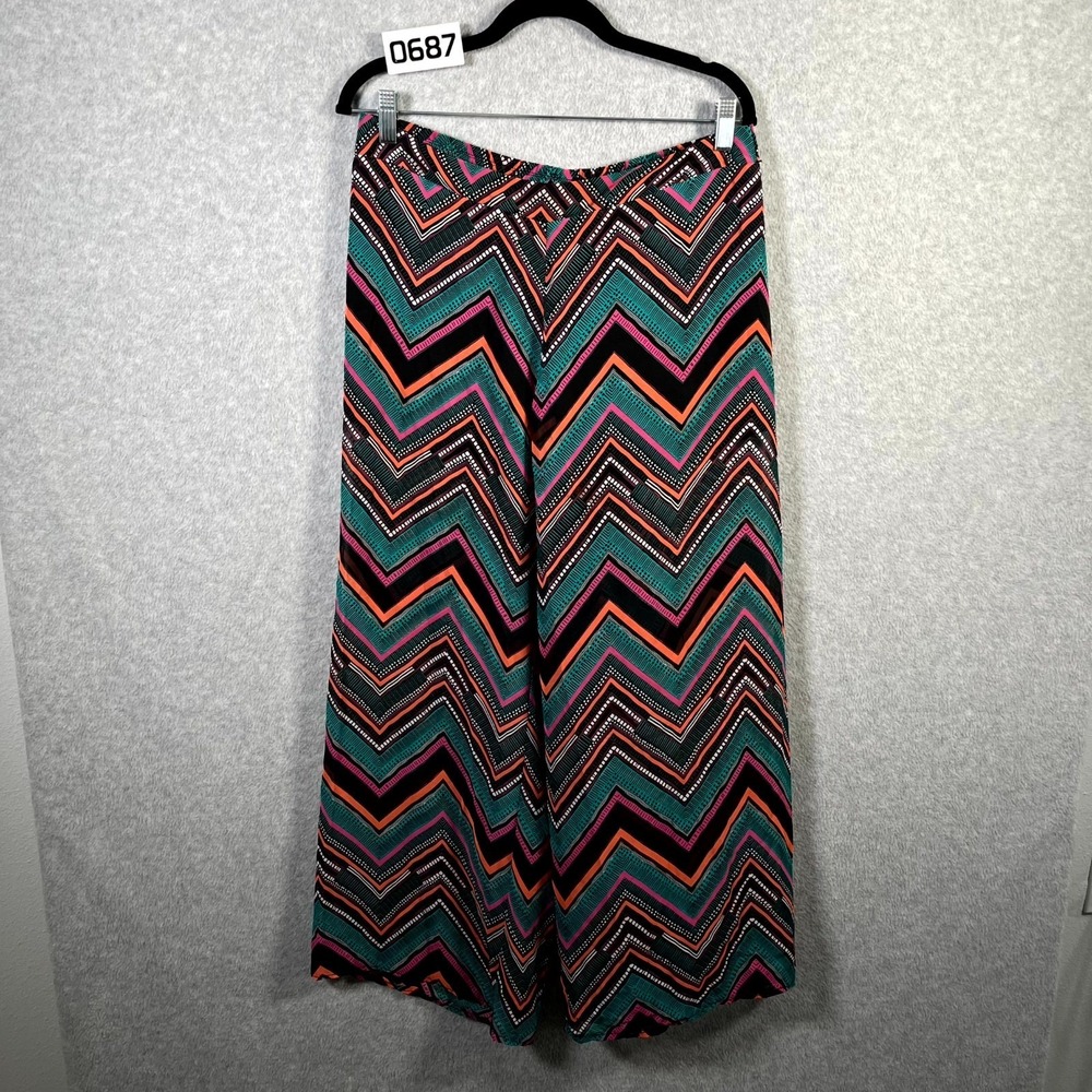 Bisou Michele Bohbot Lounge Pants Womens Medium Multicolor Chevron Print Lined